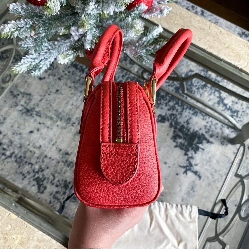 By Far Bag Dora Leather Tote Pebbled Shoulder-Strap‎ Cowhide Miniature Coral NWT